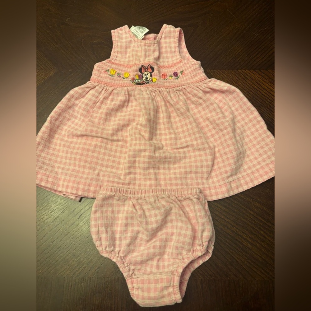 Vintage Disney Pink Gingham Dress & Bloomers with Minnie Embroidery-18 Months